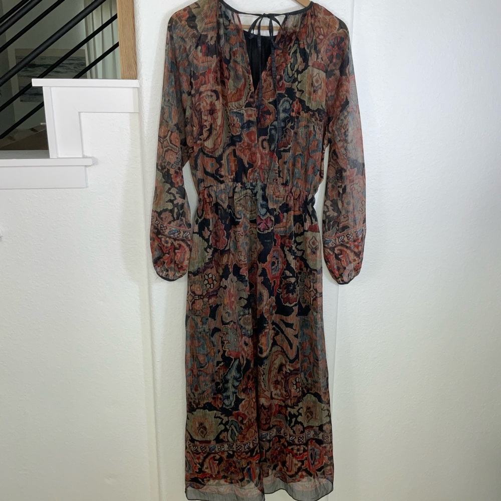 Zara Paisley Midi Dress in Black, Rust, Olive and Gold Tones - Picture 7 of 7